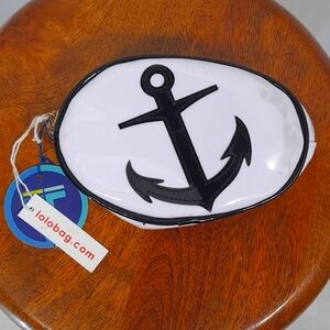 LOLO White Anchor Oval Avery Vinyl Makeup Bag NWT